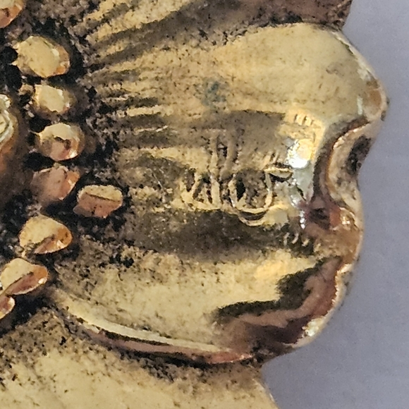 Antique Art Nouveau French Designer Signed Lady Sunset Gold Brooch - Picture 2 of 11